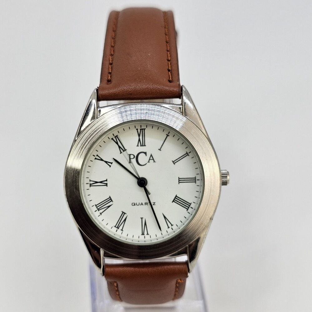 34MM Women's Watch White Dial Brown Leather Bands New Battery